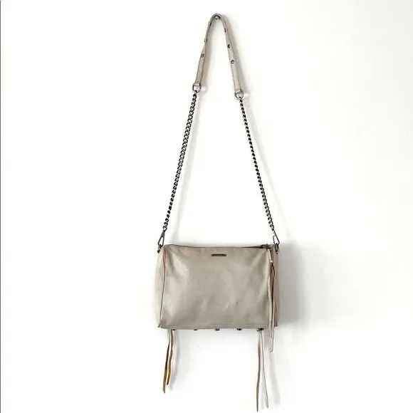 Rebecca Minkoff Tope Leather Shoulder Crossbody Bag Chain Studs Moto Boho Fringe - Picture 1 of 13